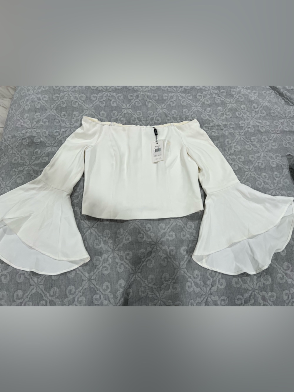 Bardot White Off-Shoulder Long Sleeve Crop Top